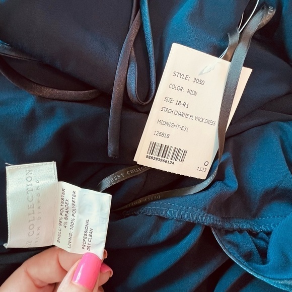 Dessy Collection V Neck Stretch Satin Charmeuse Gown In Midnight Blue - Picture 12 of 15